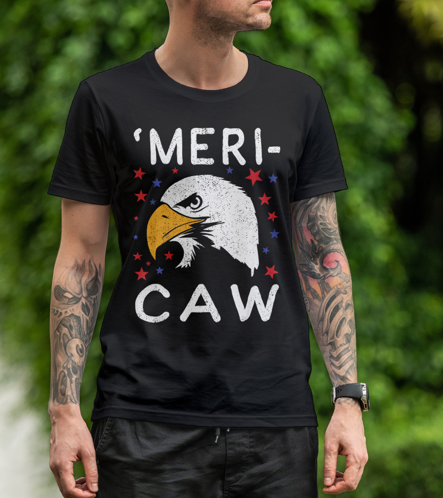 Meri Caw Eagle With Stars For Independence Day T-Shirt