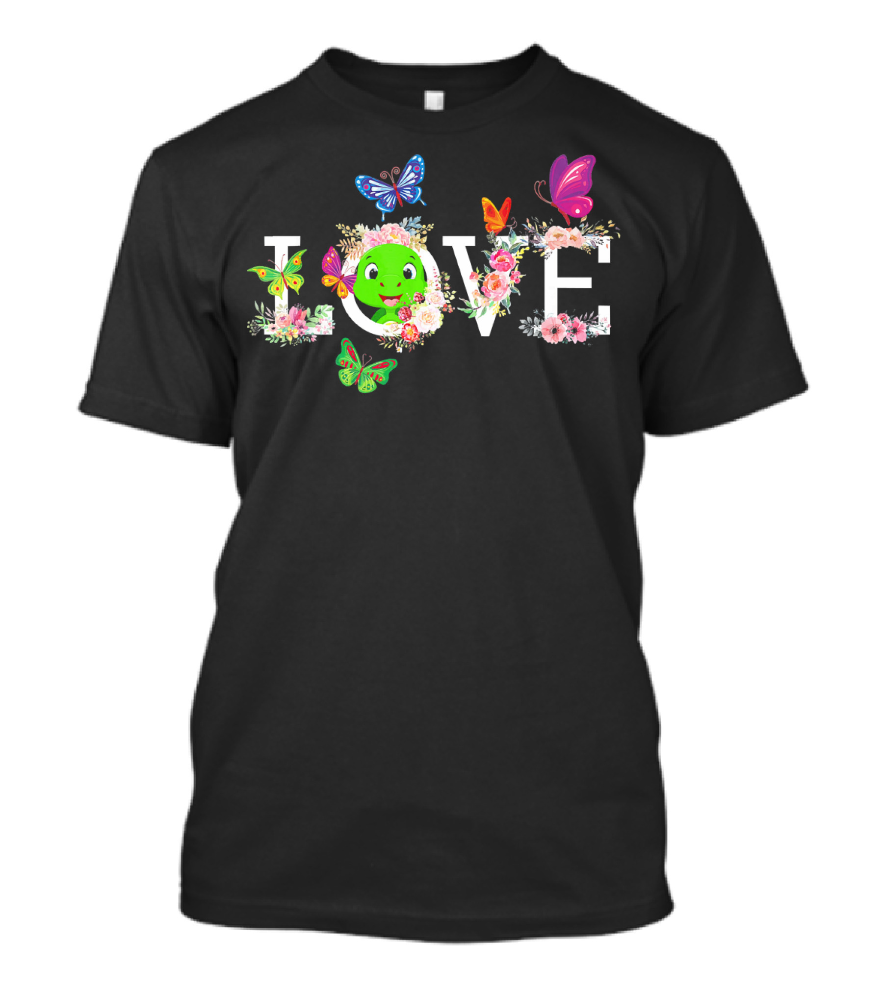 Love Turtle Flower Butterfly With Colorful Butterflies And Floral Accents T-Shirt