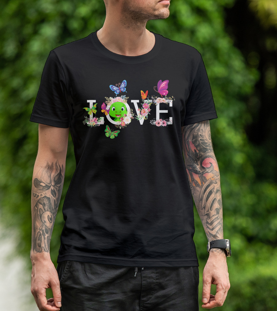 Love Turtle Flower Butterfly With Colorful Butterflies And Floral Accents T-Shirt