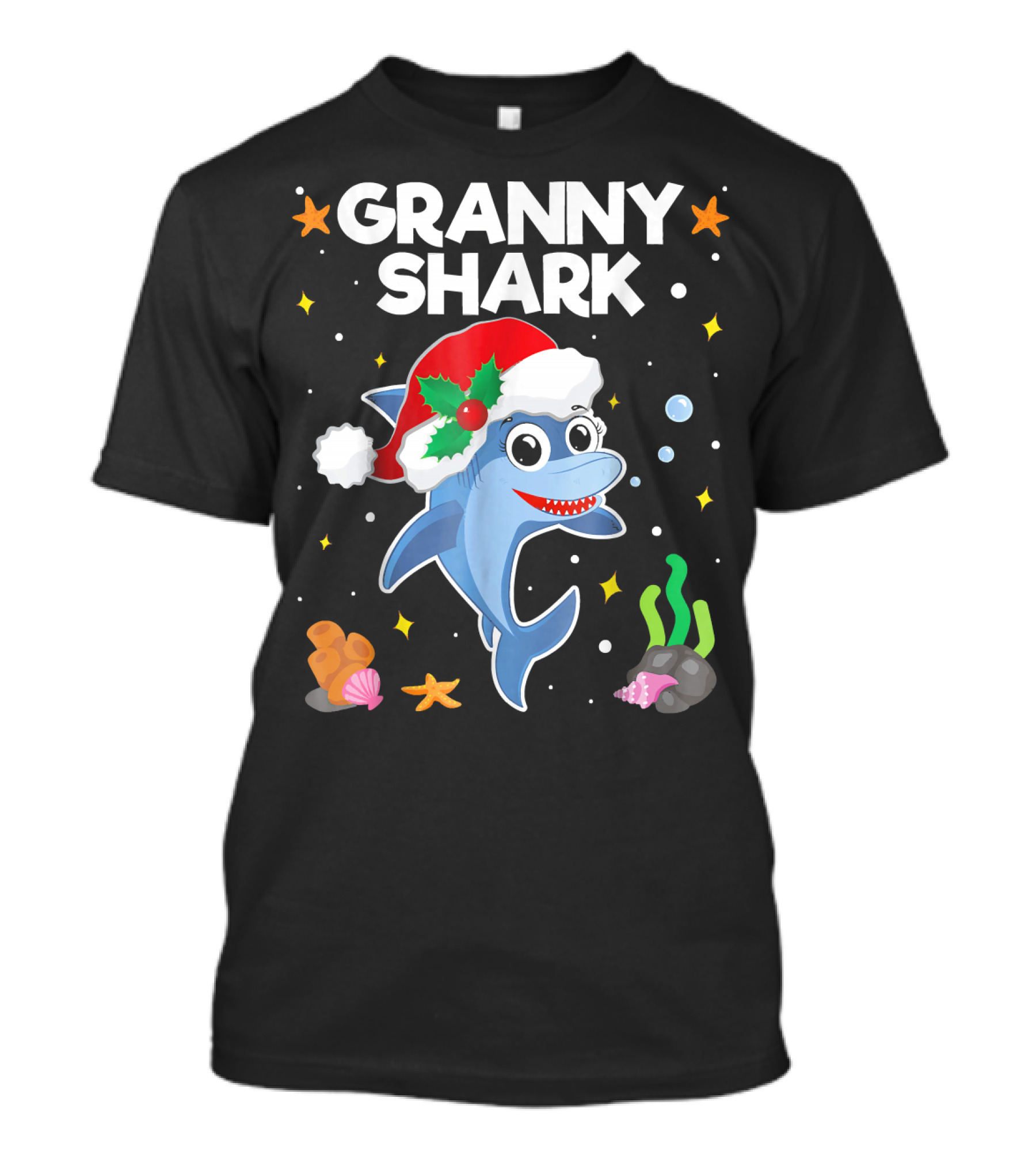 Granny Shark Christmas Santa Hat Grandma T-Shirt