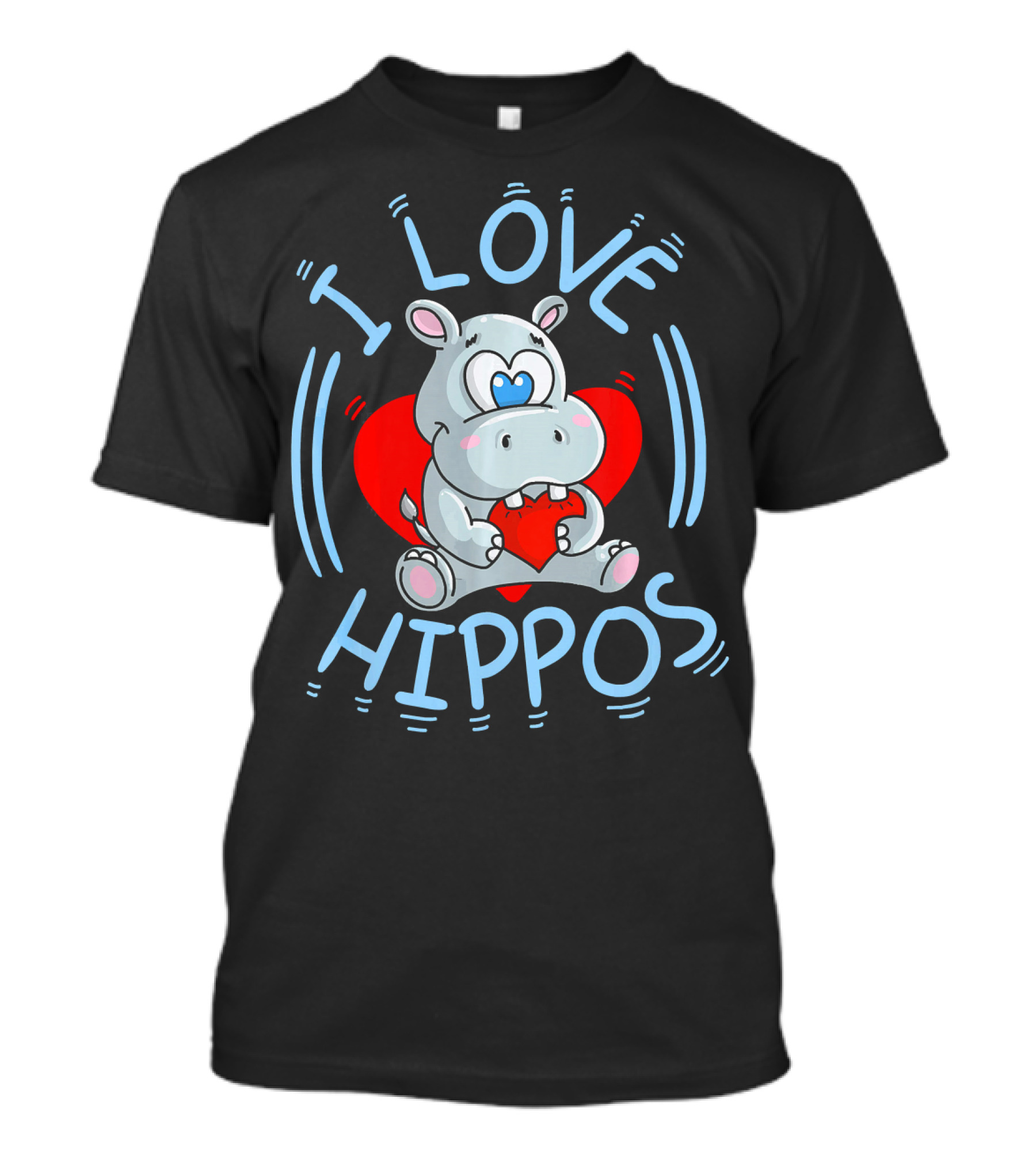 I Love Hippos Cool Hippopotamus Lovers Cute Heart Cartoon T-Shirt