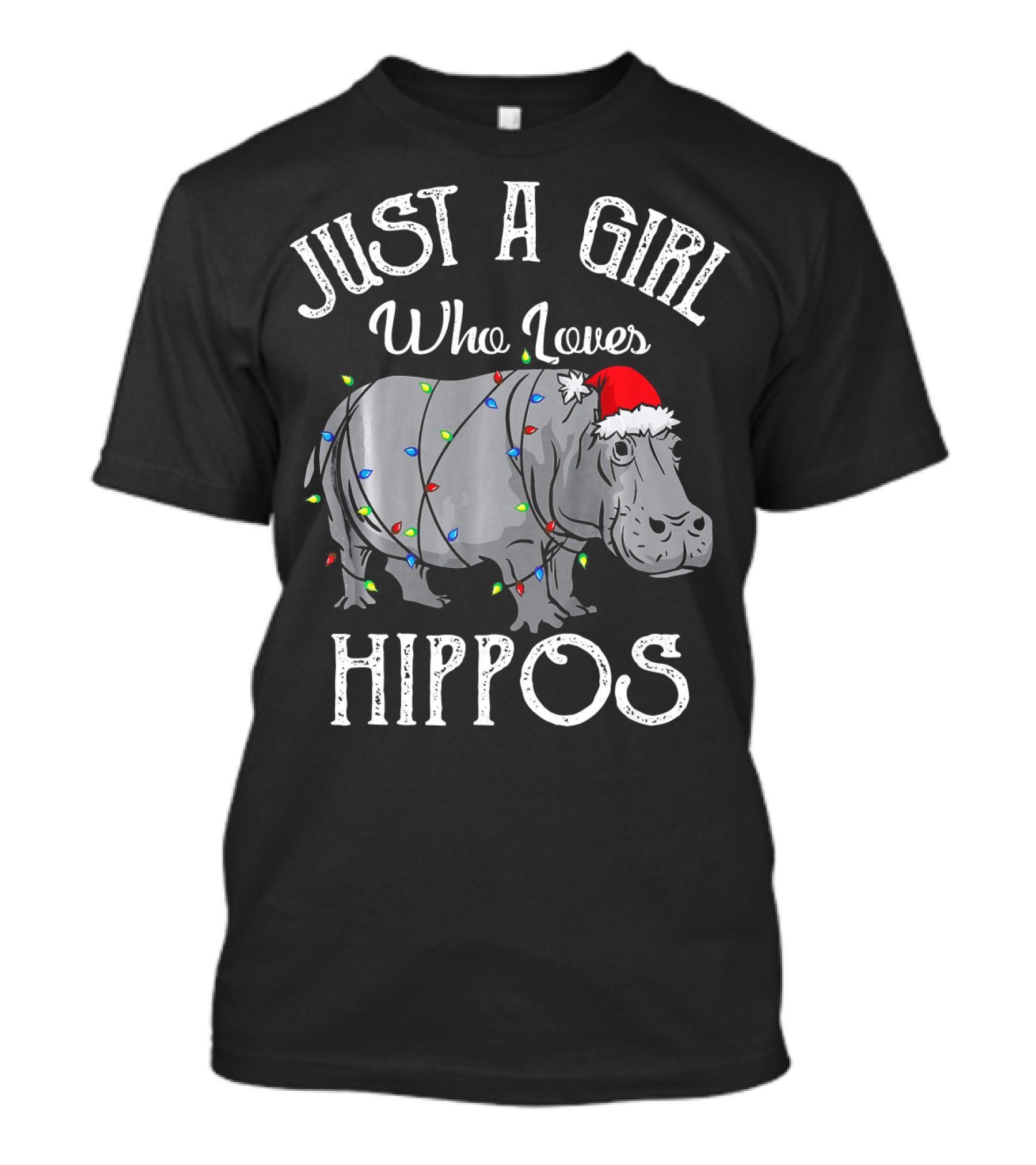 Just A Girl Who Loves Hippos Christmas Santa Hippo T-Shirt
