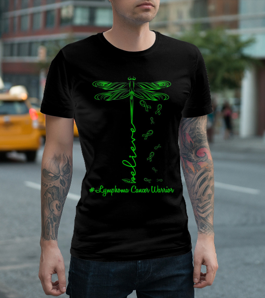 Believe Lymphoma Cancer Warrior Dragonfly T-Shirt
