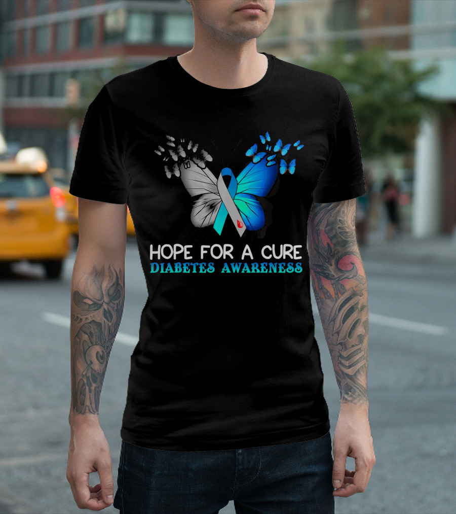 Hope For A Cure Diabetes Awareness Butterfly T-Shirt