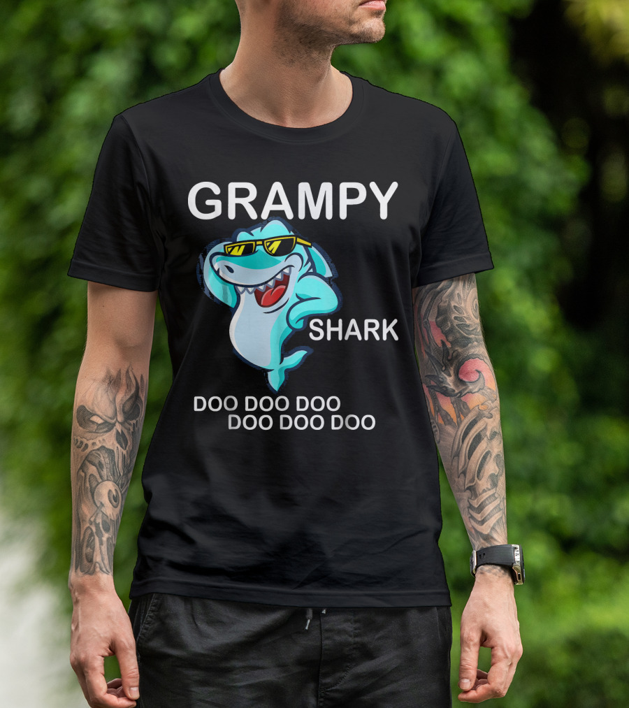 Grampy Shark Doo Doo Doo Sunglasses Cool Fun T-Shirt