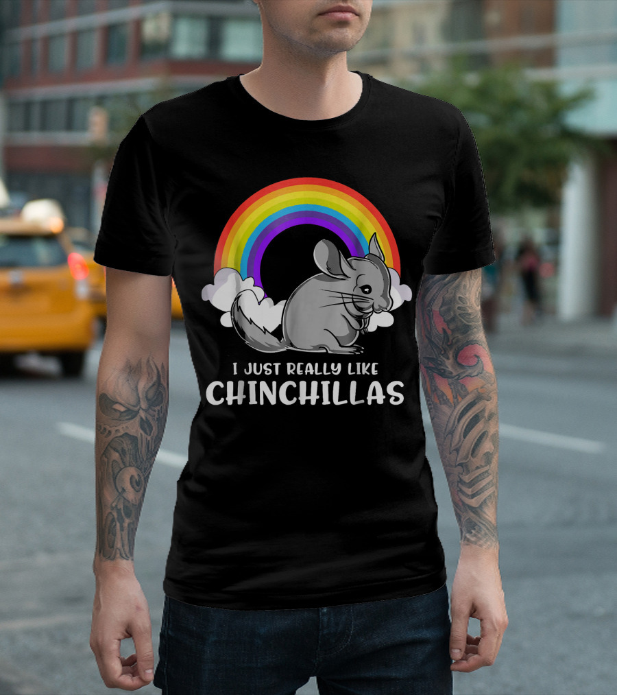 I Just Really Like Chinchillas Cute Pet Rainbow Clouds T-Shirt