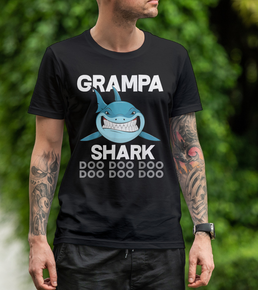 Grampa Shark Doo Doo Doo Fathers Blue Shark Cartoon T-Shirt