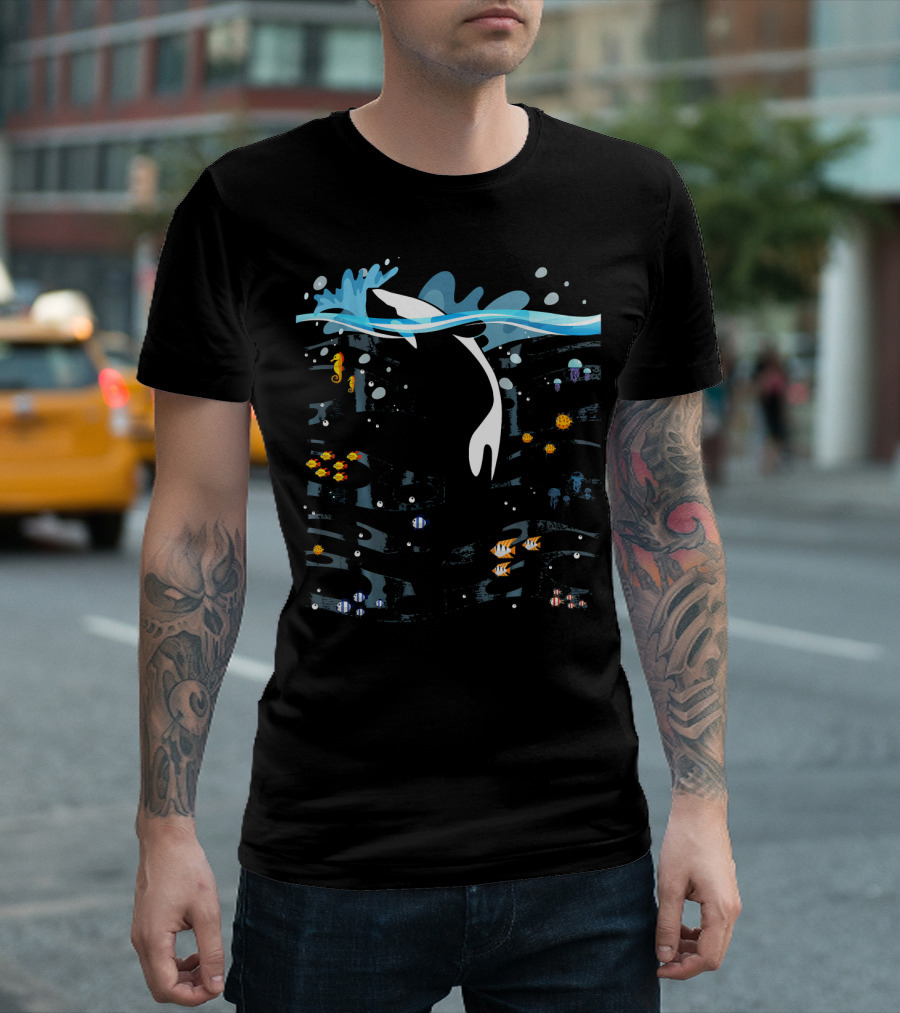 Orca Killer Whale in the Ocean with Fish and Sea Creatures T-Shirt