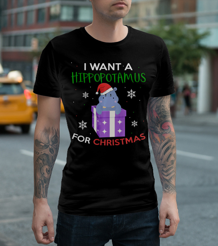 I Want A Hippopotamus For Christmas Funny Hippo In Present Box T-Shirt
