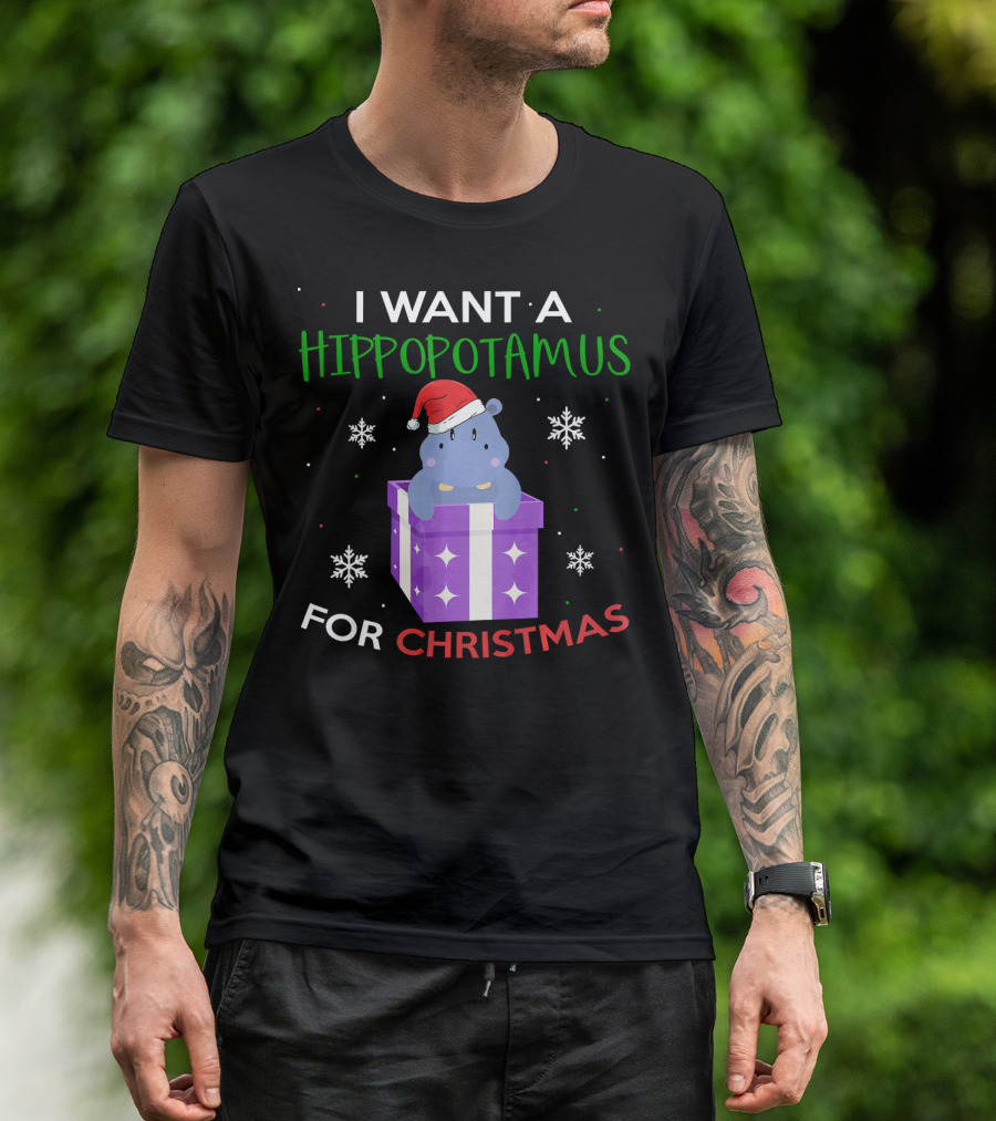 I Want A Hippopotamus For Christmas Funny Hippo In Present Box T-Shirt