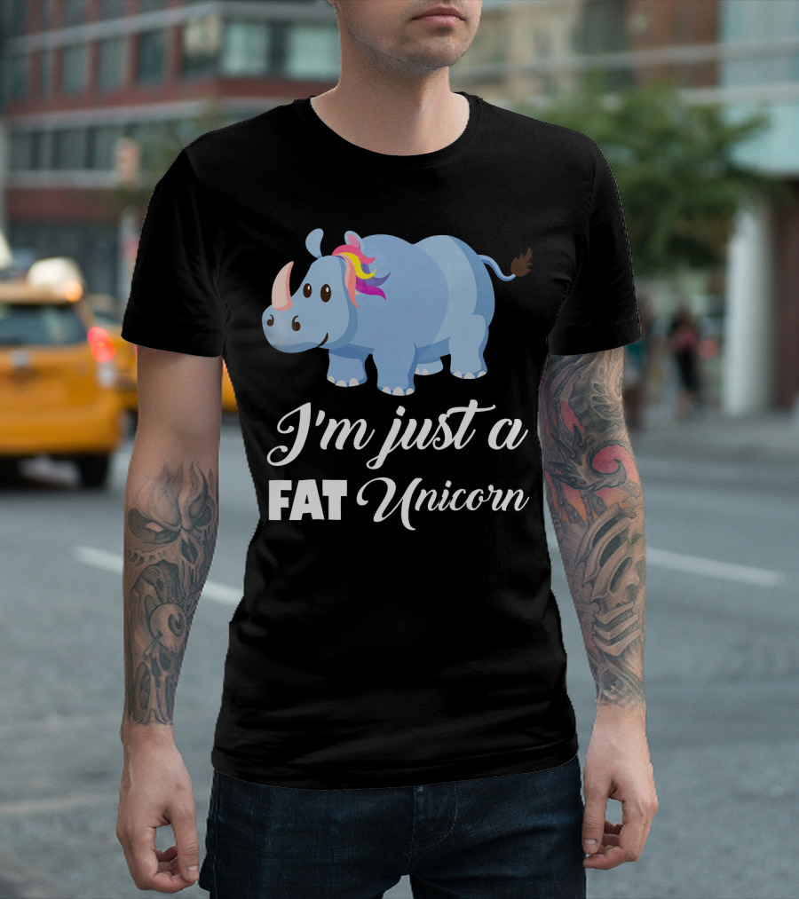 I'm Just A Fat Unicorn Funny Rhino Humor With Colorful Mane T-Shirt