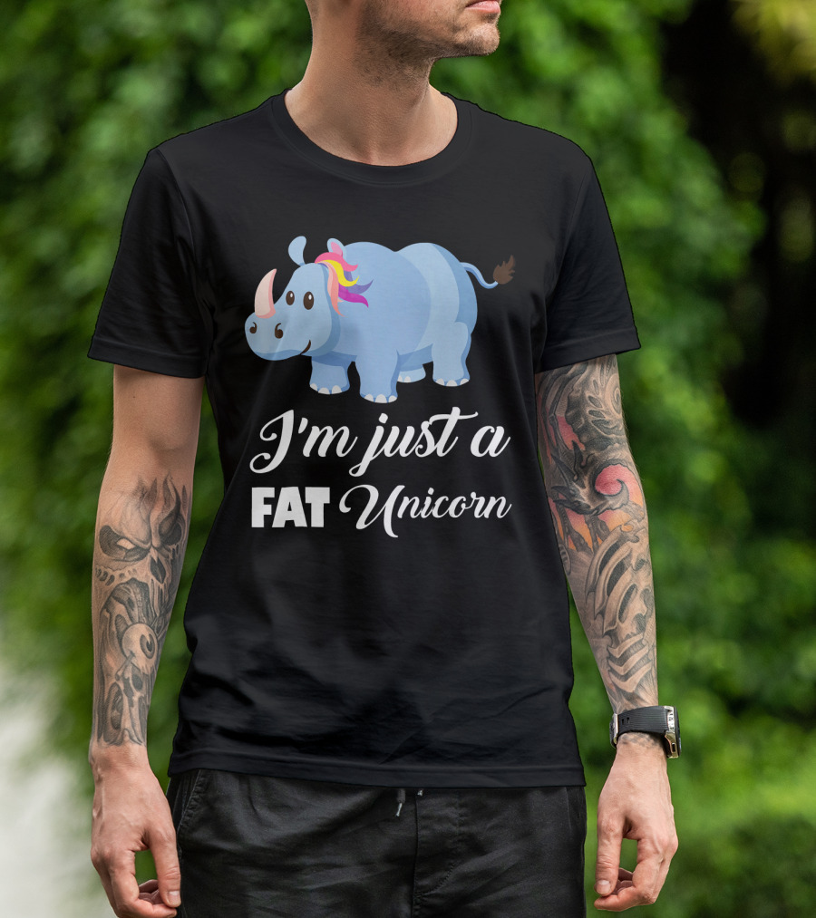 I'm Just A Fat Unicorn Funny Rhino Humor With Colorful Mane T-Shirt