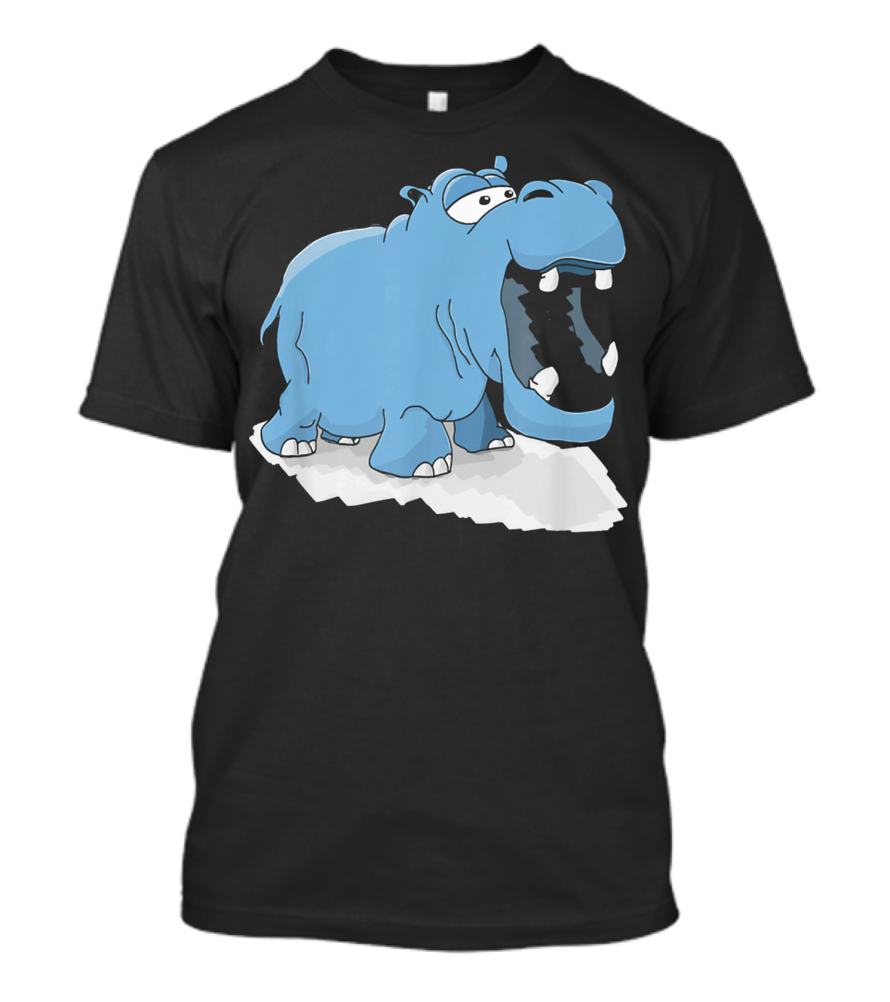 Hippopotamus Cute Baby Love Hippo Blue Cartoon Yawning T-Shirt