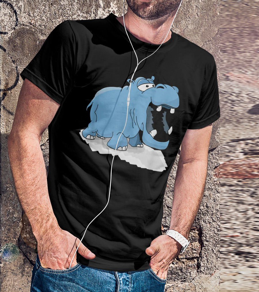 Hippopotamus Cute Baby Love Hippo Blue Cartoon Yawning T-Shirt
