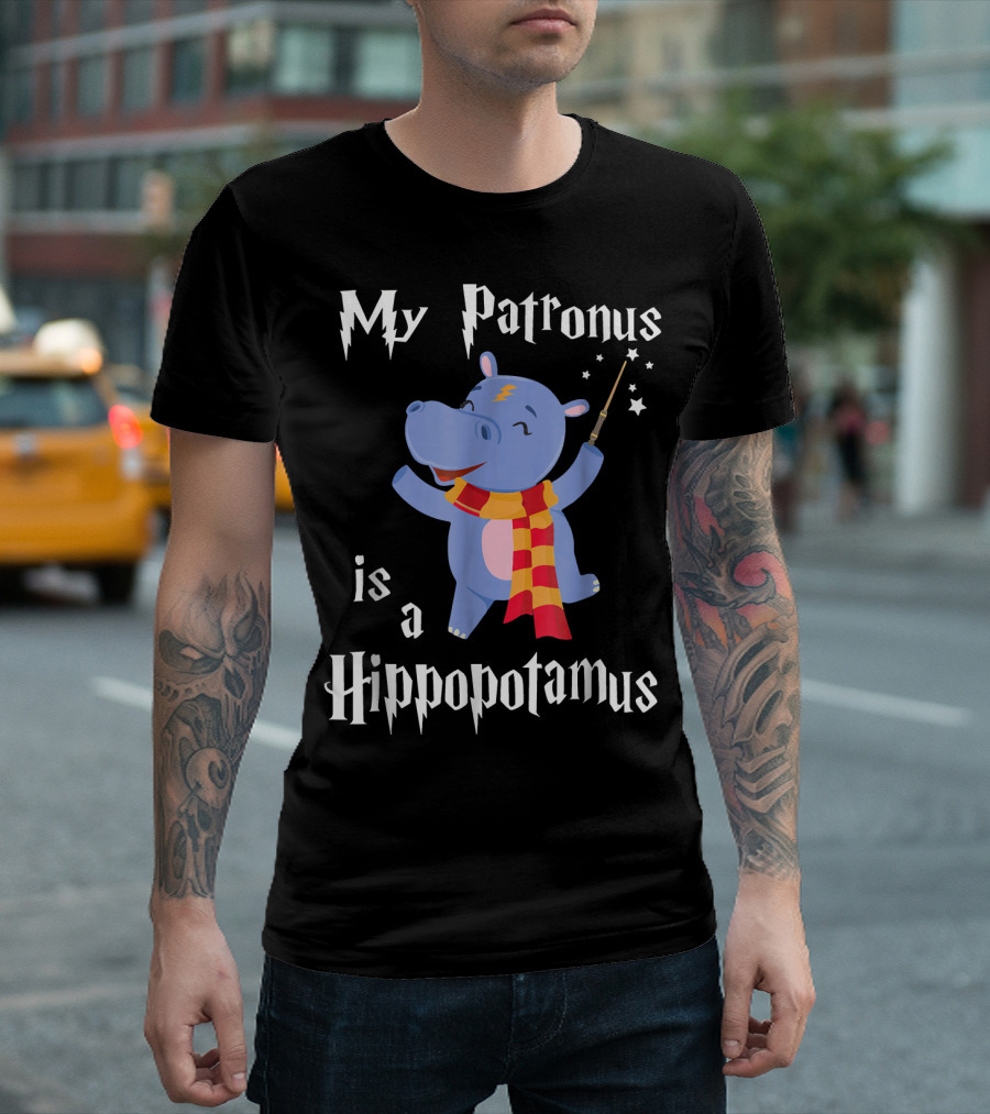 My Patronus Is A Hippopotamus Wearing A Wizard Scarf And Holding A Wand T-Shirt