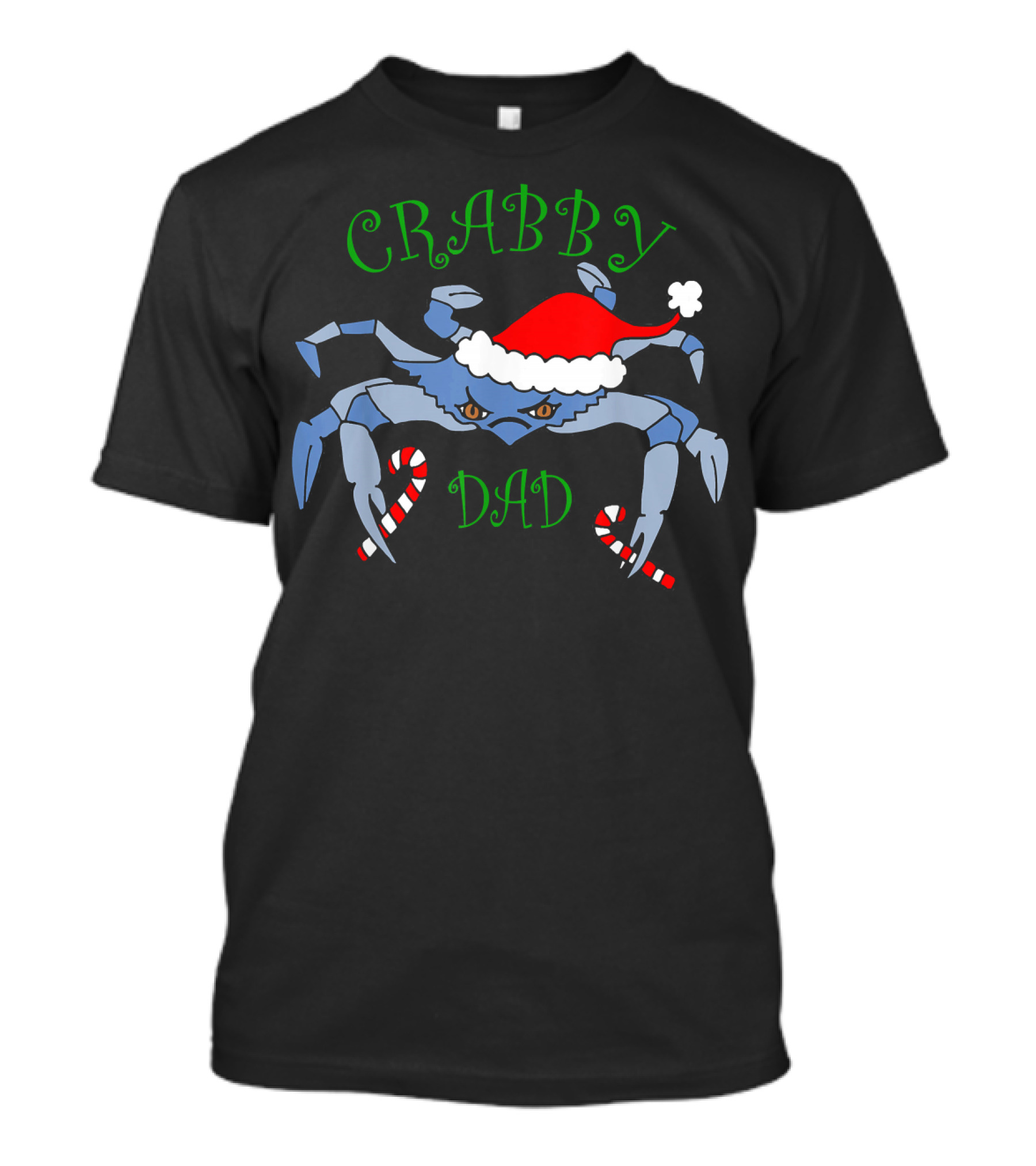 Crabby Dad Christmas Blue Crab Santa Hat Candy Canes T-Shirt