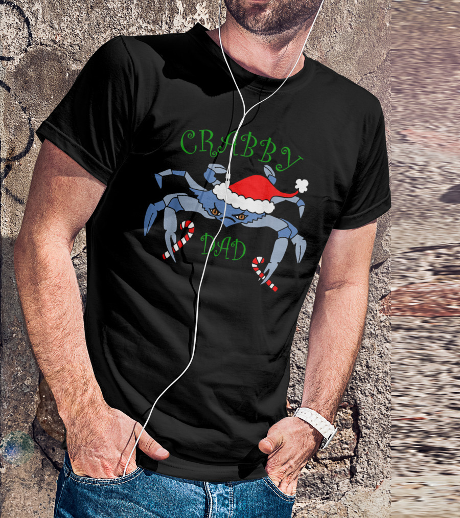 Crabby Dad Christmas Blue Crab Santa Hat Candy Canes T-Shirt