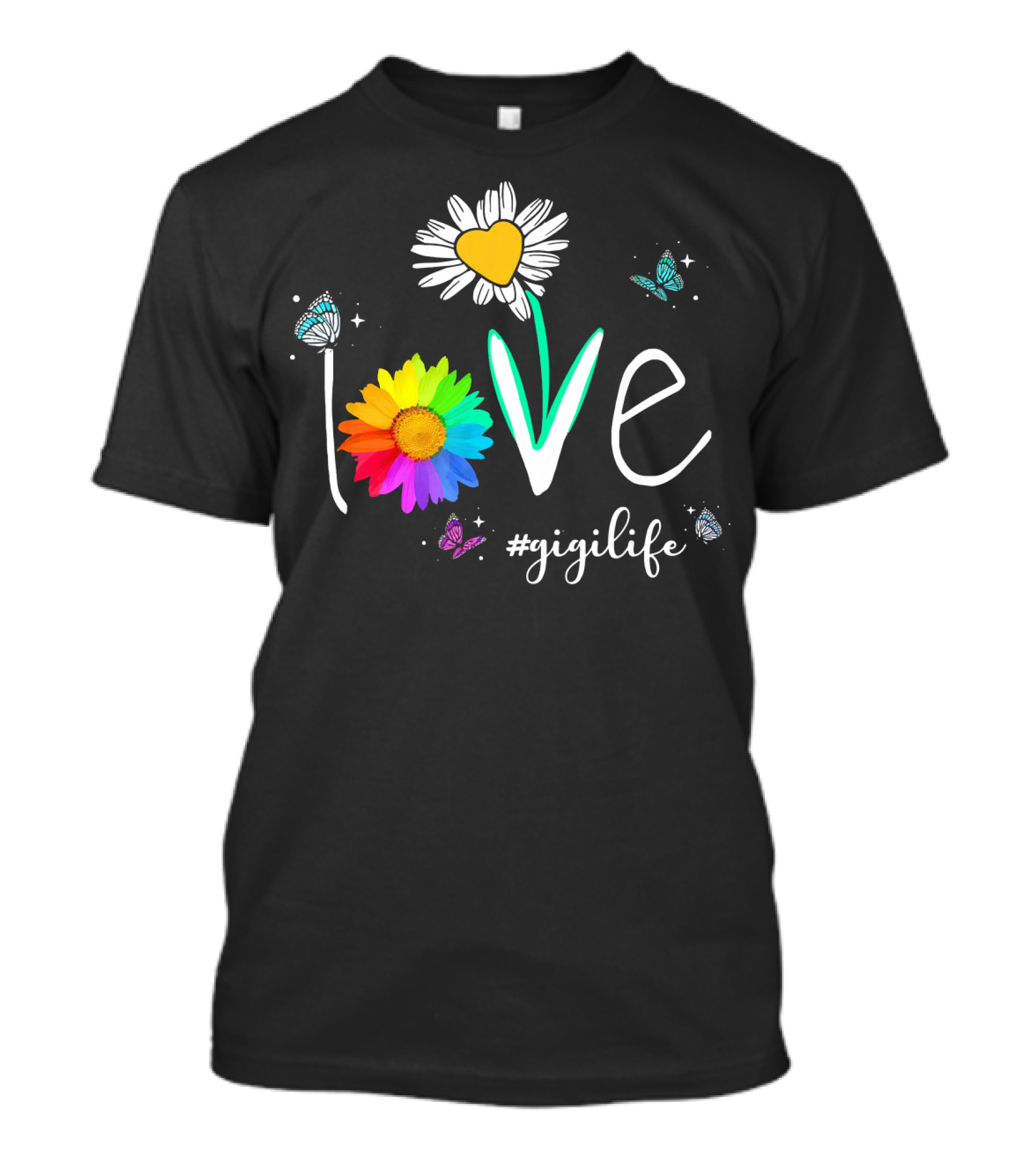 Love Gigi Life Rainbow Flower Butterfly Hearts T-Shirt