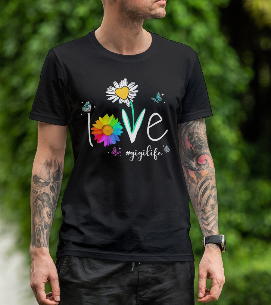Love Gigi Life Rainbow Flower Butterfly Hearts T-Shirt