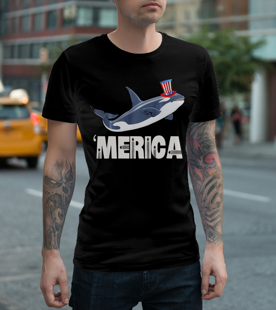 'Merica Killer Whale Uncle Sam Hat Stars T-Shirt