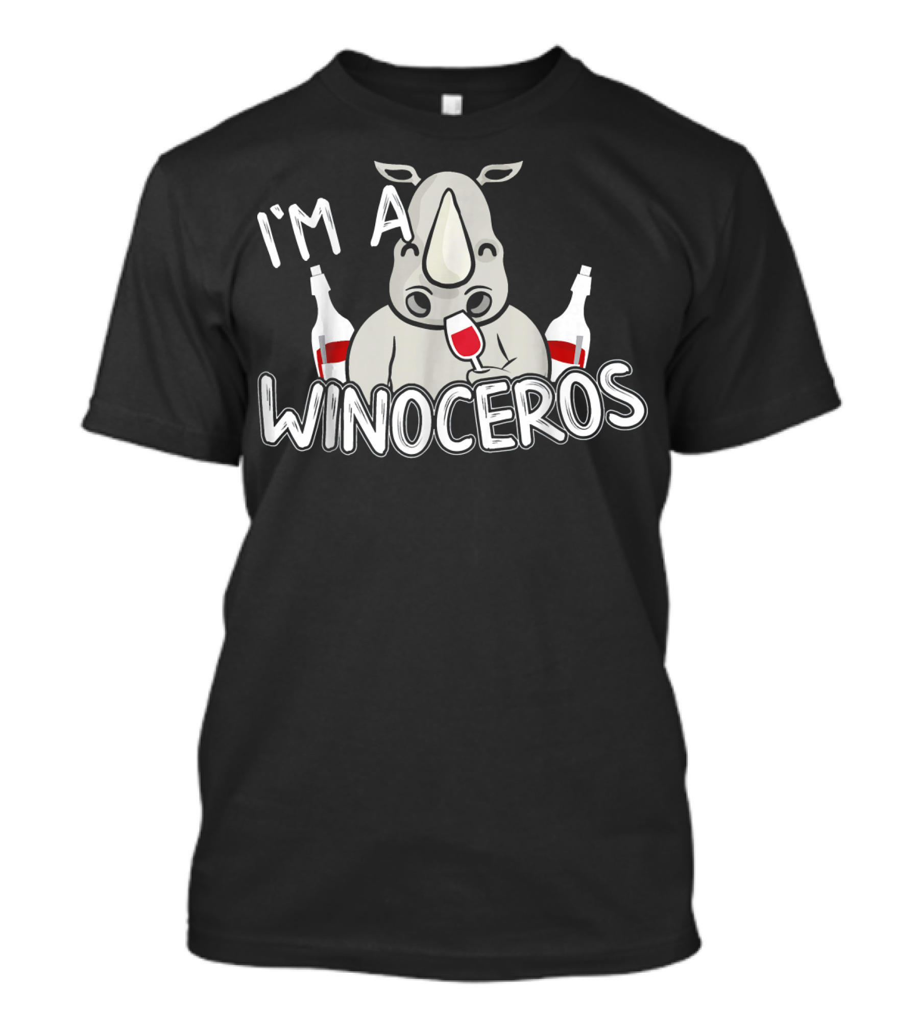 I'm A Winoceros Funny Wine Lover Rhino With Bottles And Glass T-Shirt