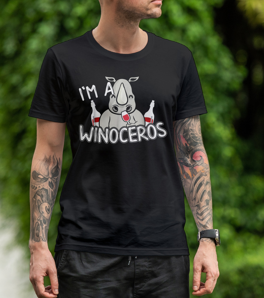 I'm A Winoceros Funny Wine Lover Rhino With Bottles And Glass T-Shirt