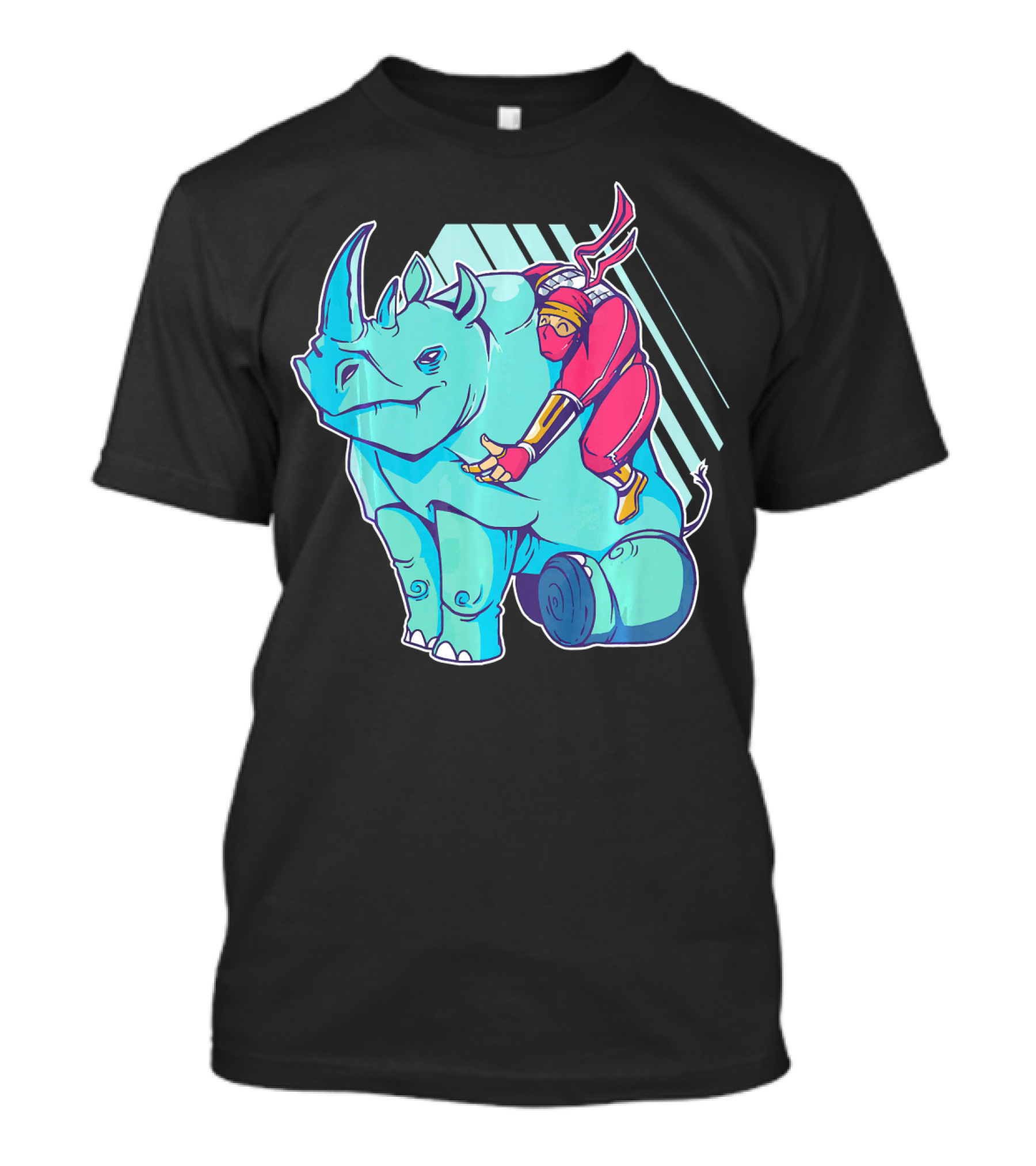 Ninja Riding A Rhino Fun Adventure On Blue Rhino T-Shirt