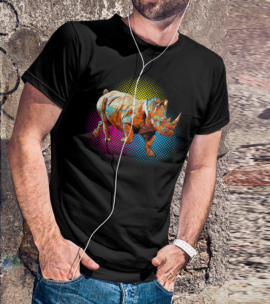 Save The Rhino Colorful Pop Art Style Rhinoceros T-Shirt