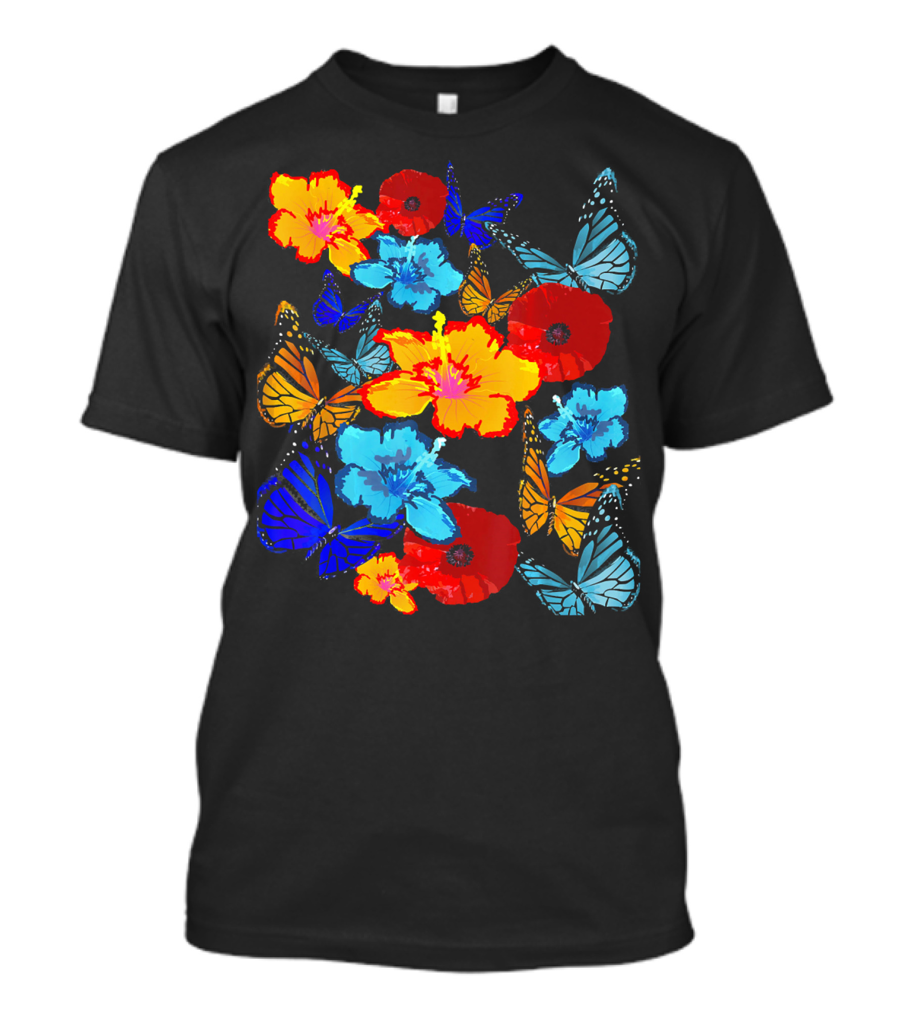 Tropical Floral Hibiscus And Butterfly T-Shirt