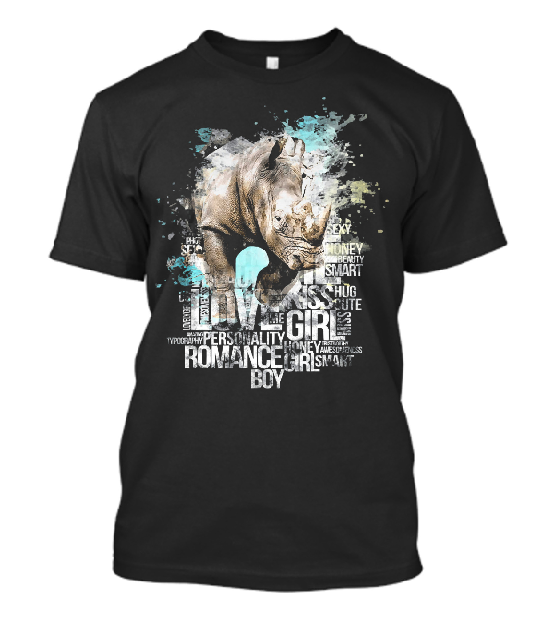 Rhino Graffiti Cool Smart Love Romance Typography Girls Boys T-Shirt