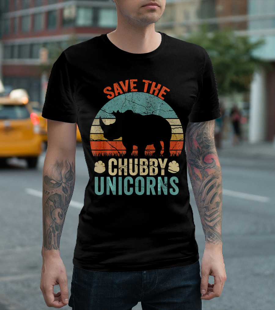 Save the Chubby Unicorns Vintage Retro Rhino T-Shirt