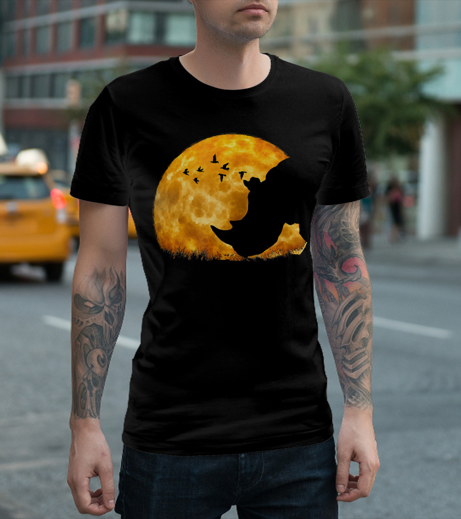 Cute Rhino African Sunset Moonlit Silhouette Chubby Unicorn T-Shirt