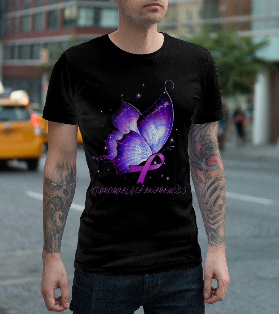FIBROMYALGIA AWARENESS Butterfly Purple T-Shirt