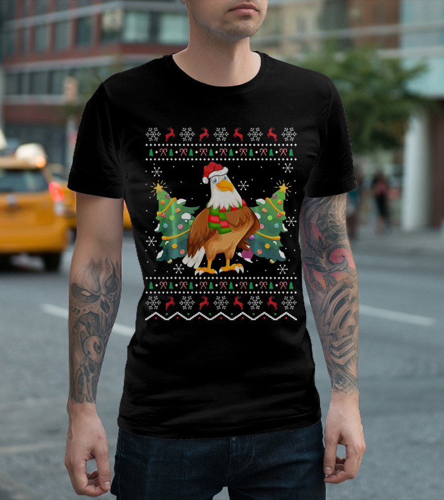 Eagle Xmas Ugly Christmas Sweater Eagle with Santa Hat and Scarf T-Shirt