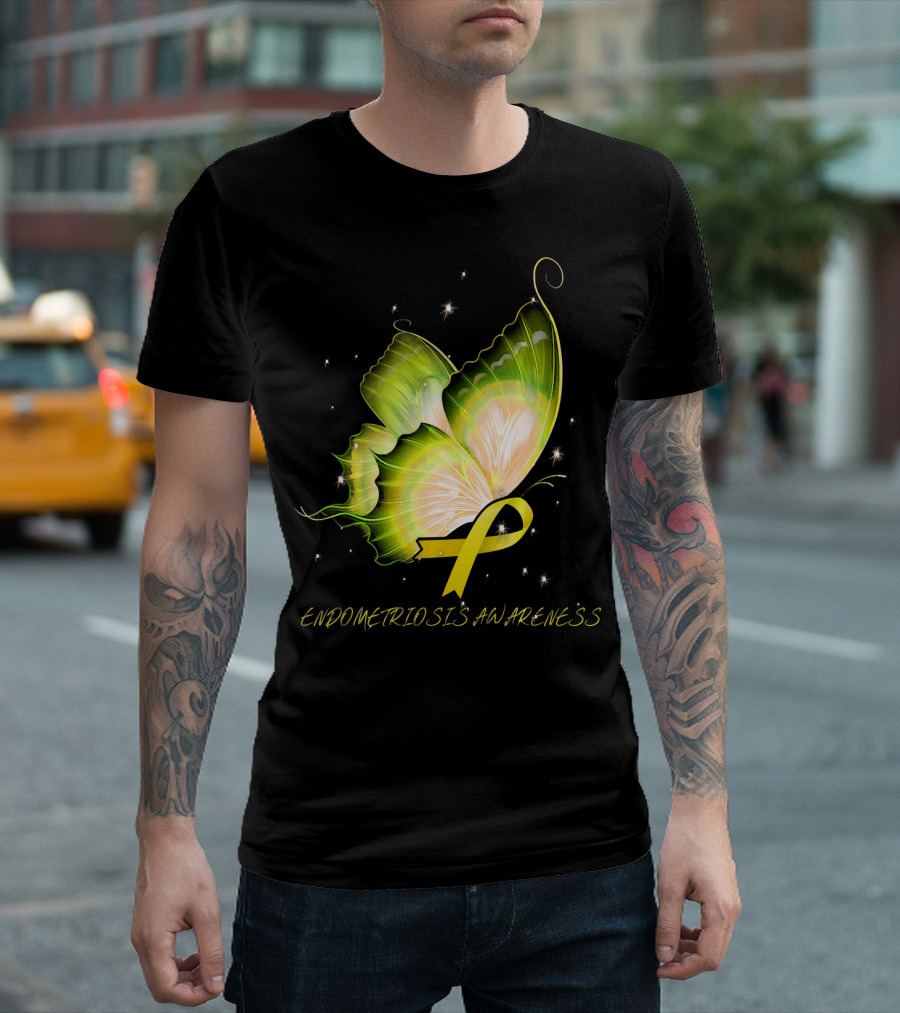 Yellow Ribbon Endometriosis Awareness Butterfly T-Shirt
