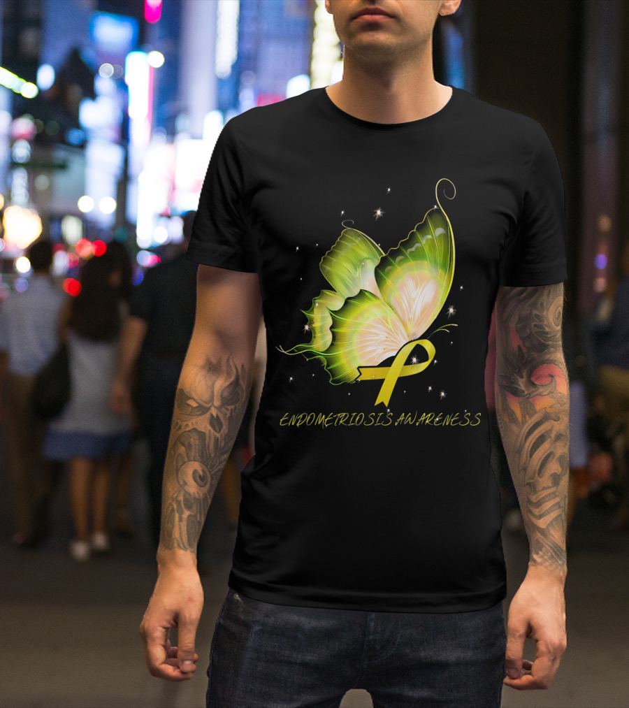 Yellow Ribbon Endometriosis Awareness Butterfly T-Shirt