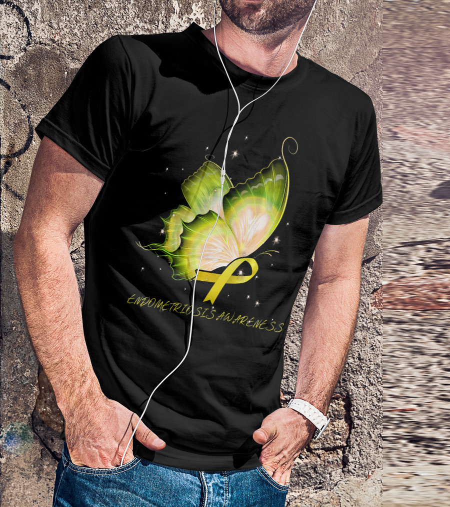 Yellow Ribbon Endometriosis Awareness Butterfly T-Shirt