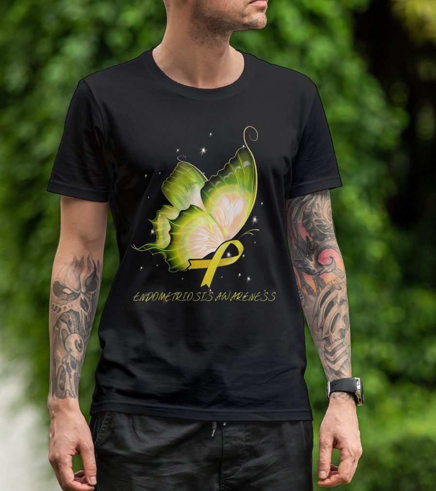 Yellow Ribbon Endometriosis Awareness Butterfly T-Shirt