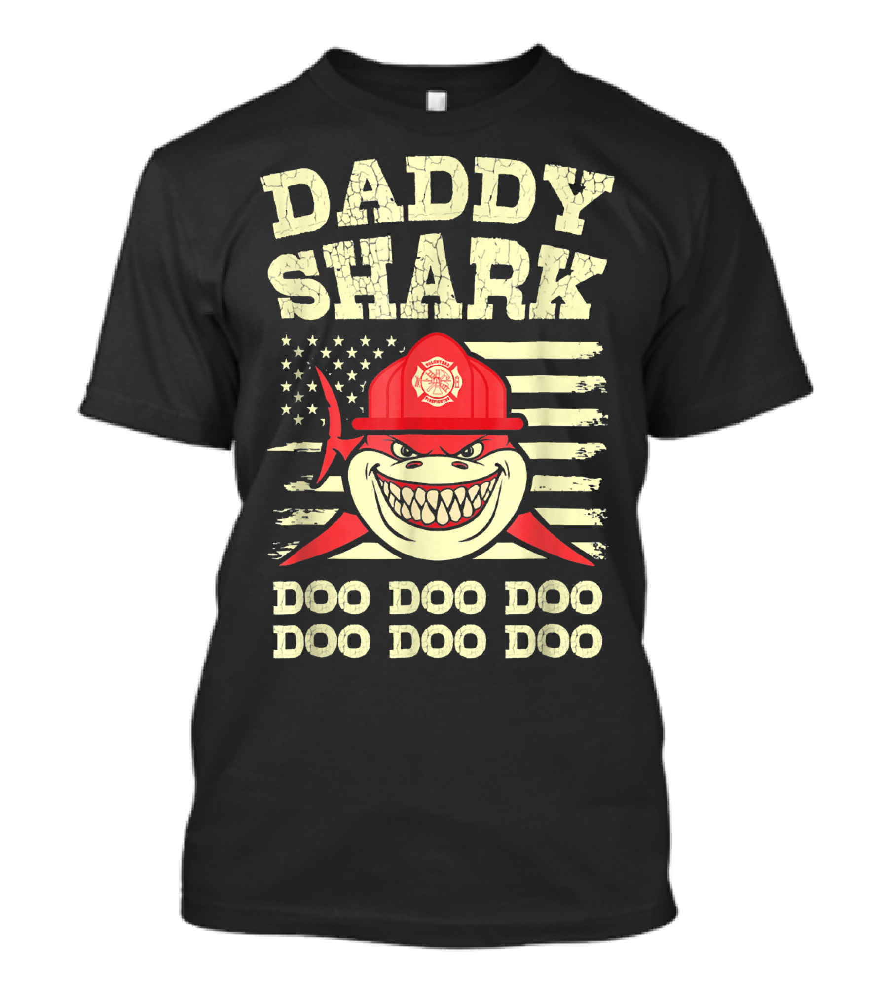 Daddy Shark Firefighter Doo Doo American Flag T-Shirt