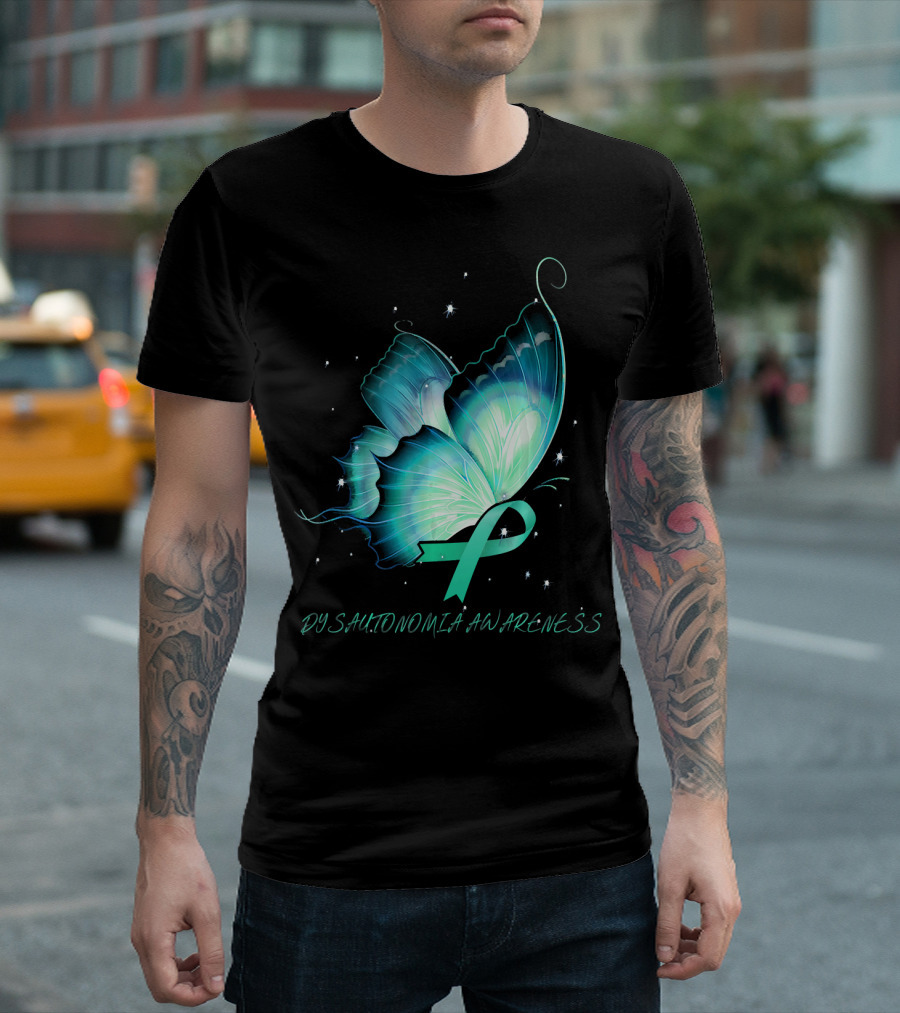 DYSAUTONOMIA Awareness Butterfly Teal Ribbon and Stars T-Shirt