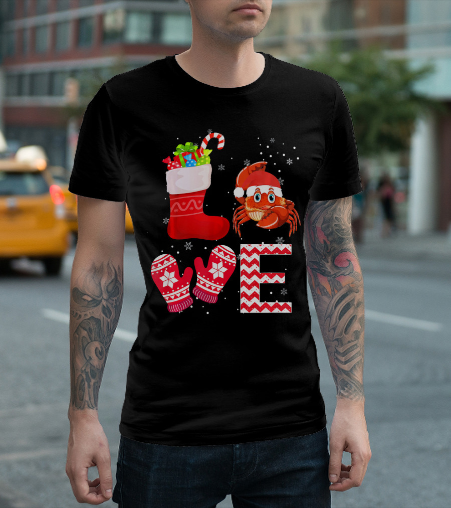 Funny Christmas Crab Santa Love Ornaments Snowflakes T-Shirt