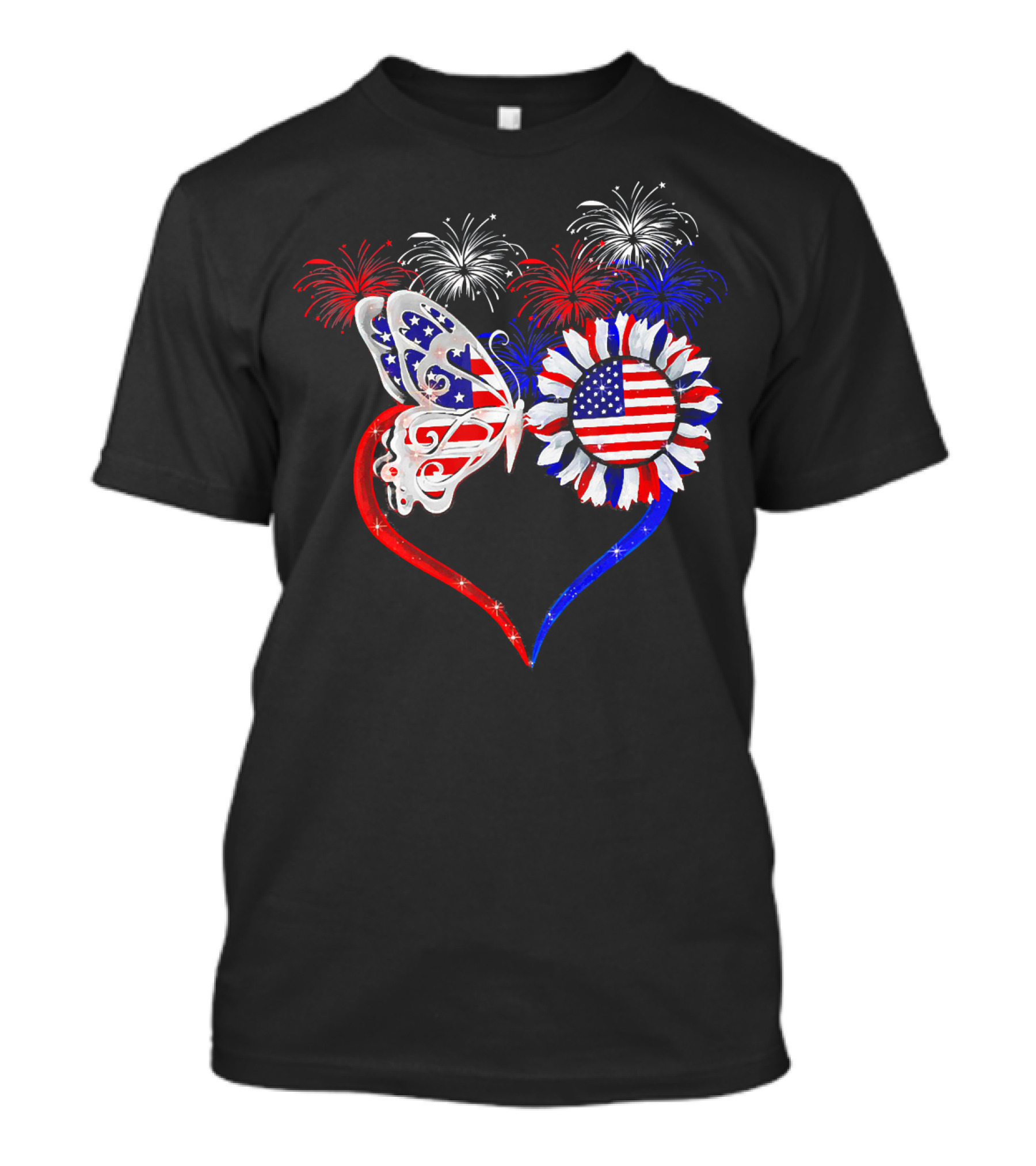 Fireworks Butterfly Love Sunflower American Flag Heart T-Shirt