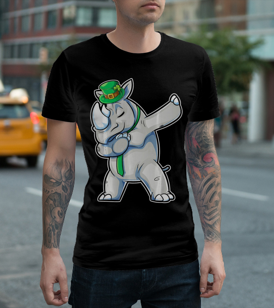 Dabbing Rhino St Patricks Day Bo Irish Hat Dance T-Shirt