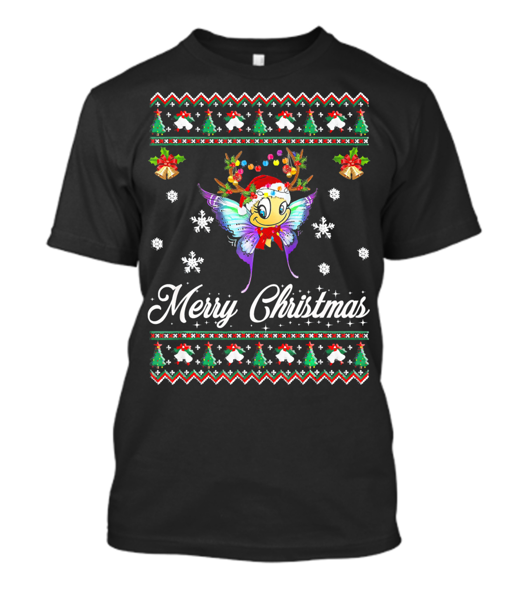 Merry Christmas Santa Butterfly Reindeer Festive T-Shirt