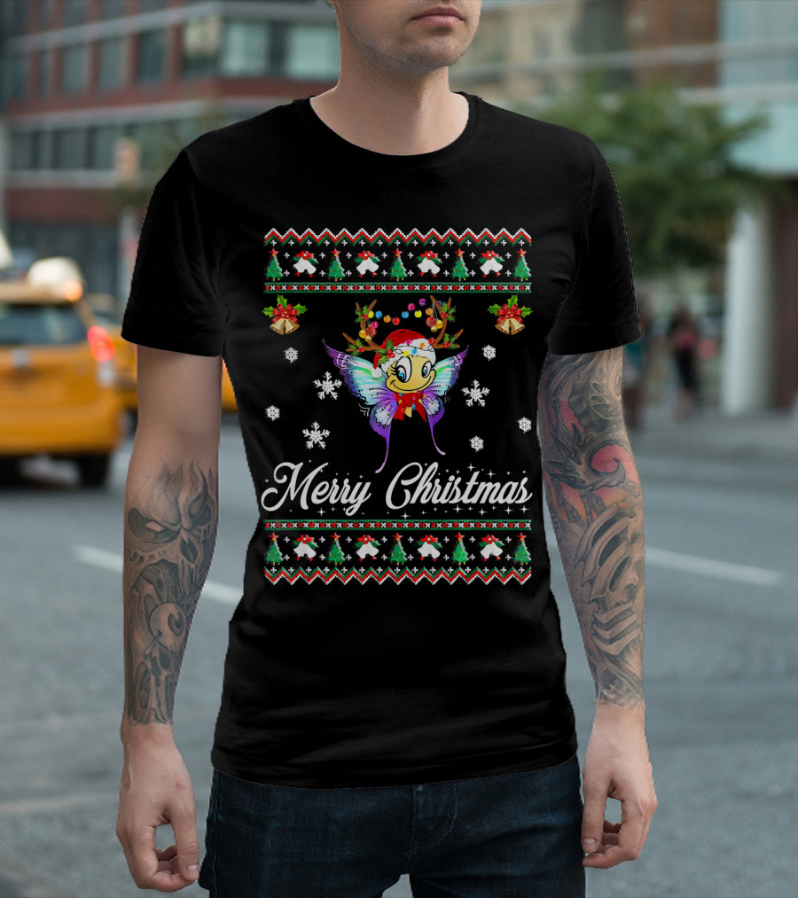Merry Christmas Santa Butterfly Reindeer Festive T-Shirt