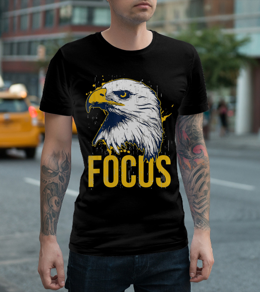 Vintage Bald Eagle Focus White and Yellow Paint Splatter T-Shirt