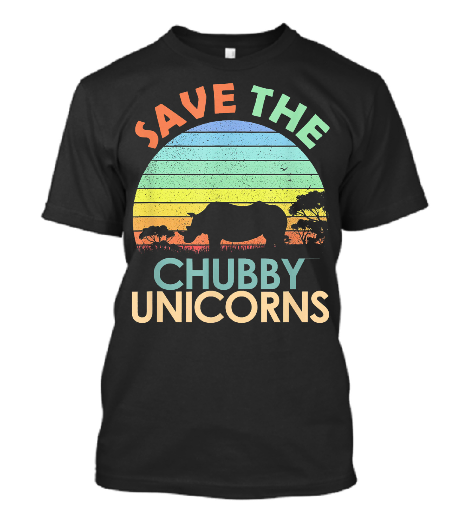 Save The Chubby Unicorns Vintage Rhino Landscape T-Shirt