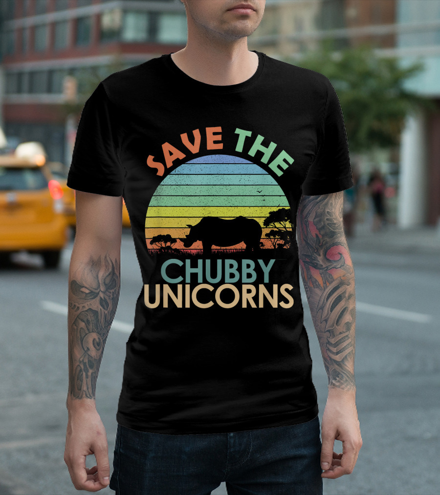 Save The Chubby Unicorns Vintage Rhino Landscape T-Shirt