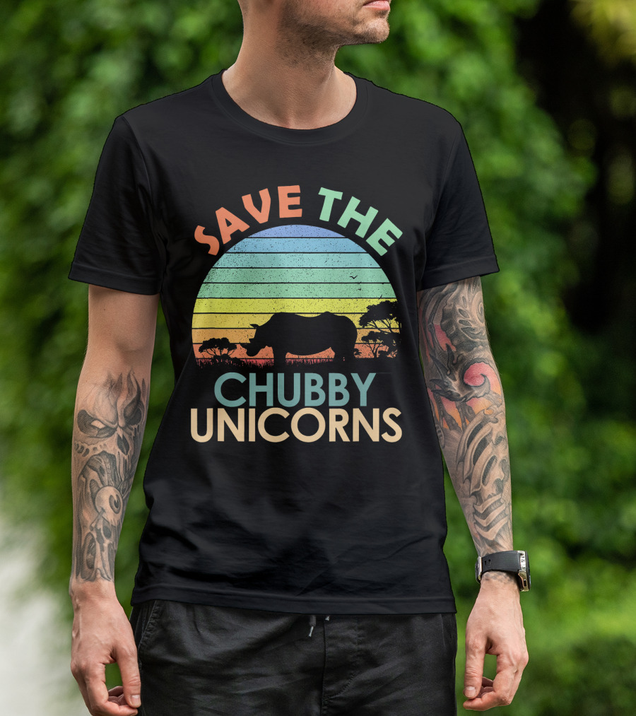 Save The Chubby Unicorns Vintage Rhino Landscape T-Shirt