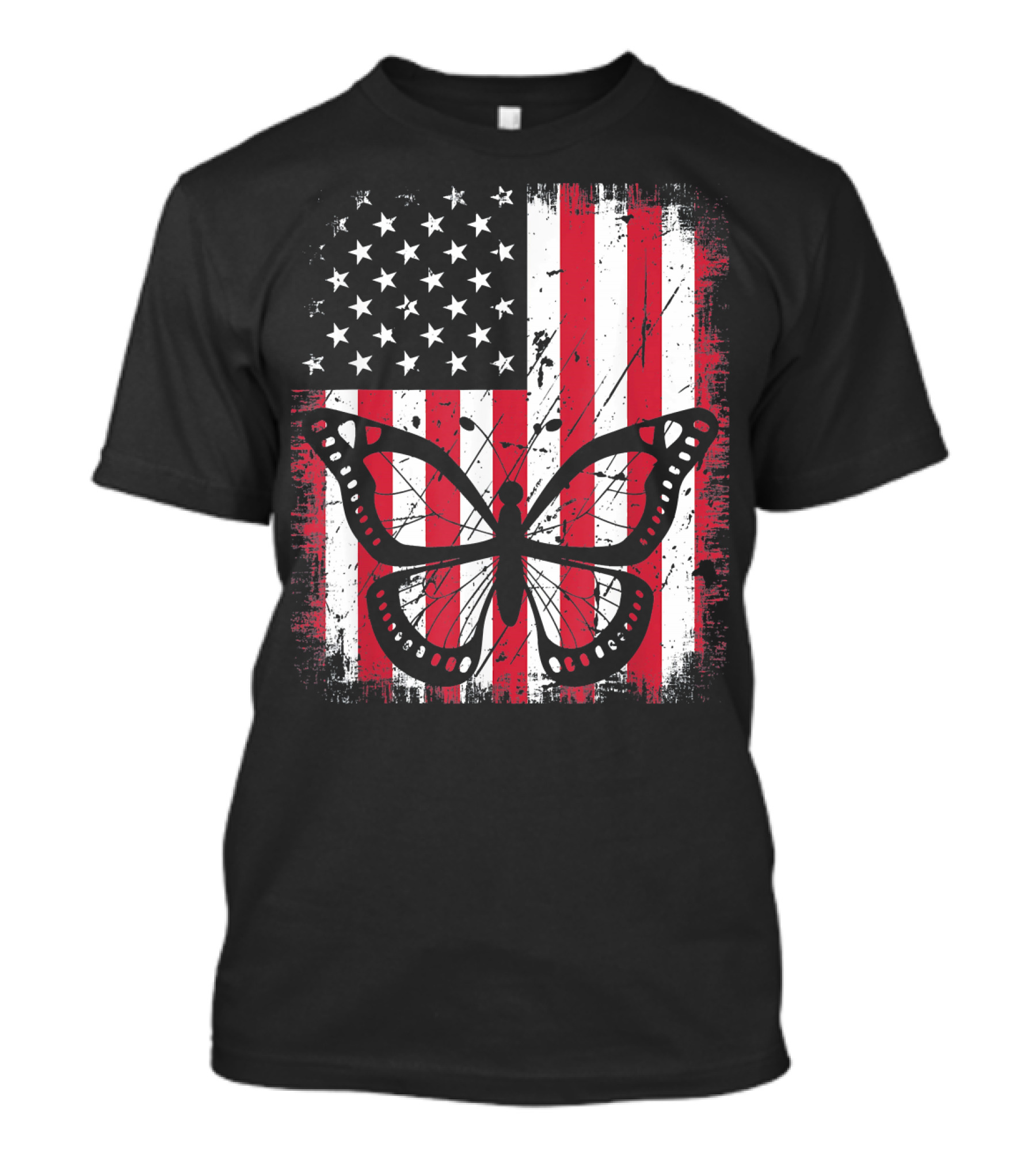 Vintage Butterfly Distressed American Flag USA T-Shirt